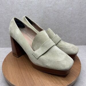 Charles David Suede Platform Loafer‎ Heels 11 Tan Beige 90s Dark Academia Chunky